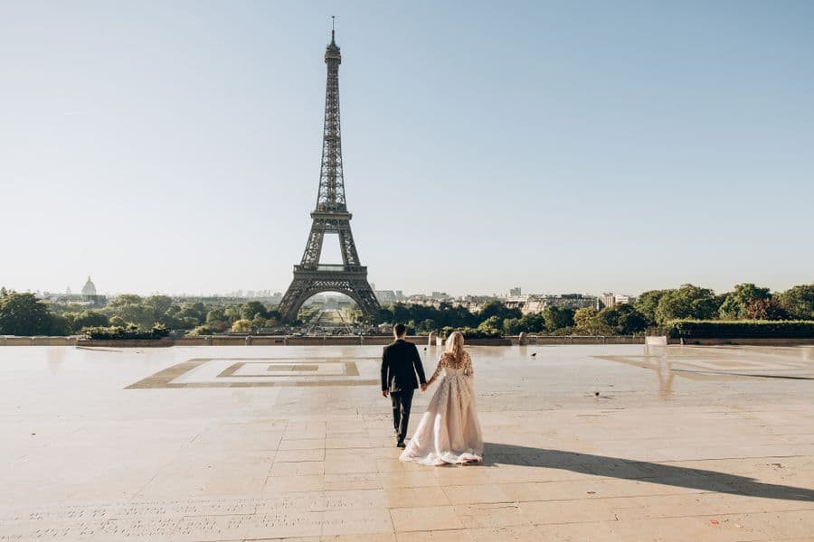 A couple walking together in a city